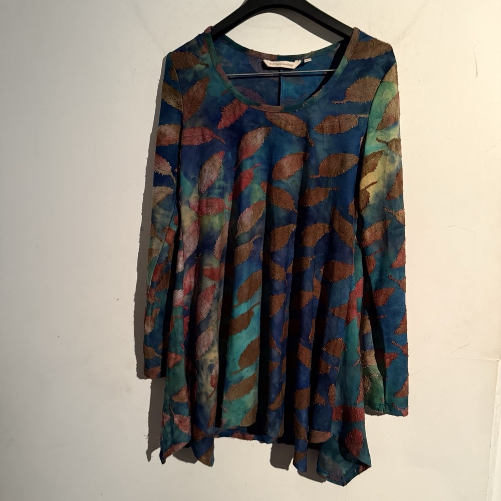 Soft Surroundings Floating Leaves XS Asymmetrical Tunic Artsy Boho Lagenlook